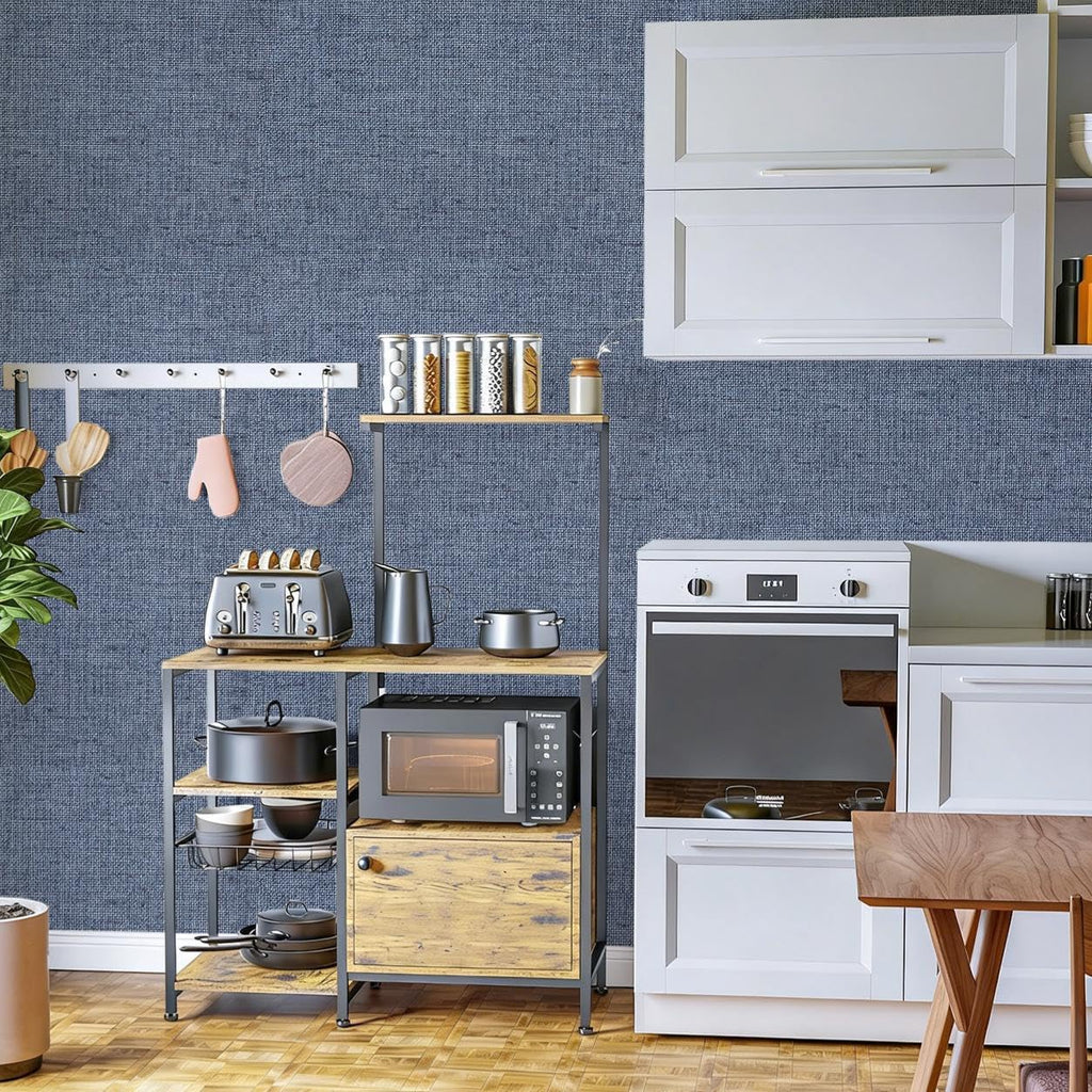 Denim Blue Grasscloth Peel and Stick Wallpaper 15.7inch x 393.7inch | Textured Contact Paper Blue Faux Linen