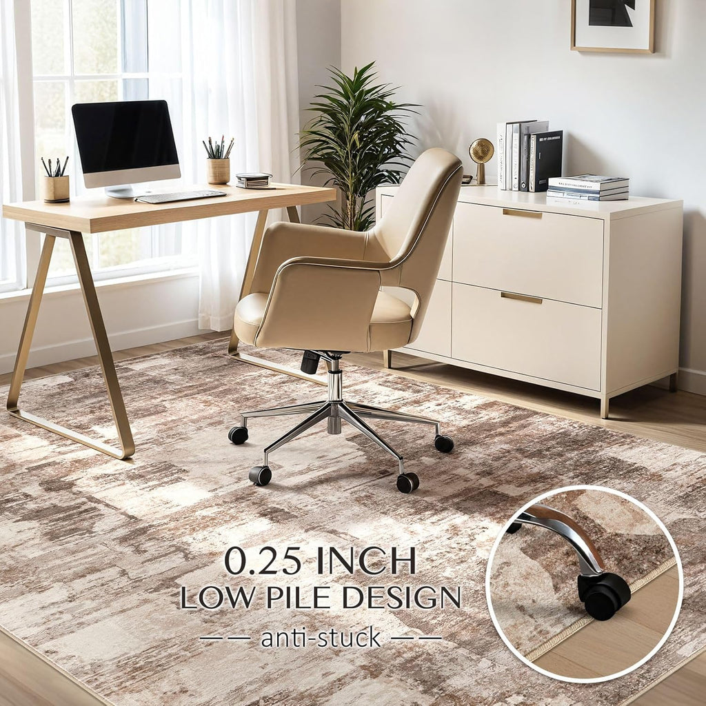 9x12 Washable Area Rug - Abstract Soft Non-Slip Modern Low-Pile Carpet