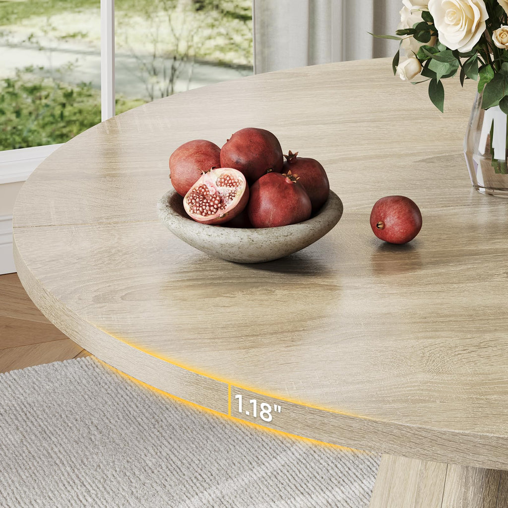 47 Inch Round Dining Table for 4-6, Square Pedestal Base, Oak