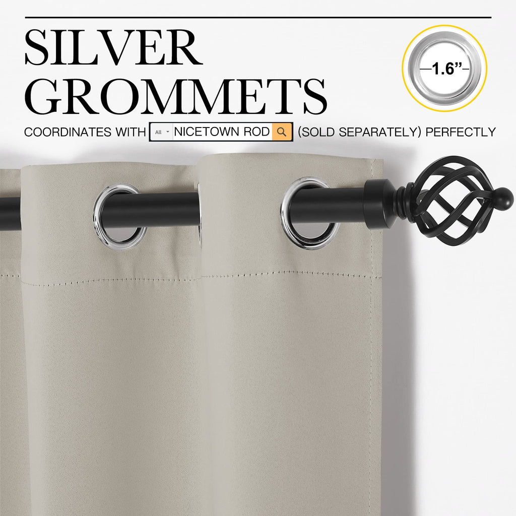Blackout Natural Curtain, 1 Panel, W55 x L86, Thermal Insulated Solid Grommet Sound Reducing Energy Saving Window