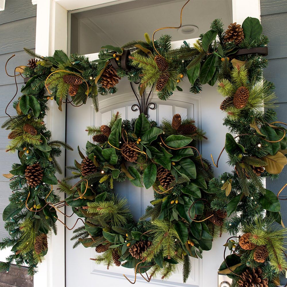 30 Inch Pre-Lit Artificial Christmas Wreath, Magnolia Leaf
