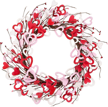 18 Inch Valentine's Day Heart Shaped Wreath for Wedding Party Anniversary - Artificial Wooden Door Wreath Gift