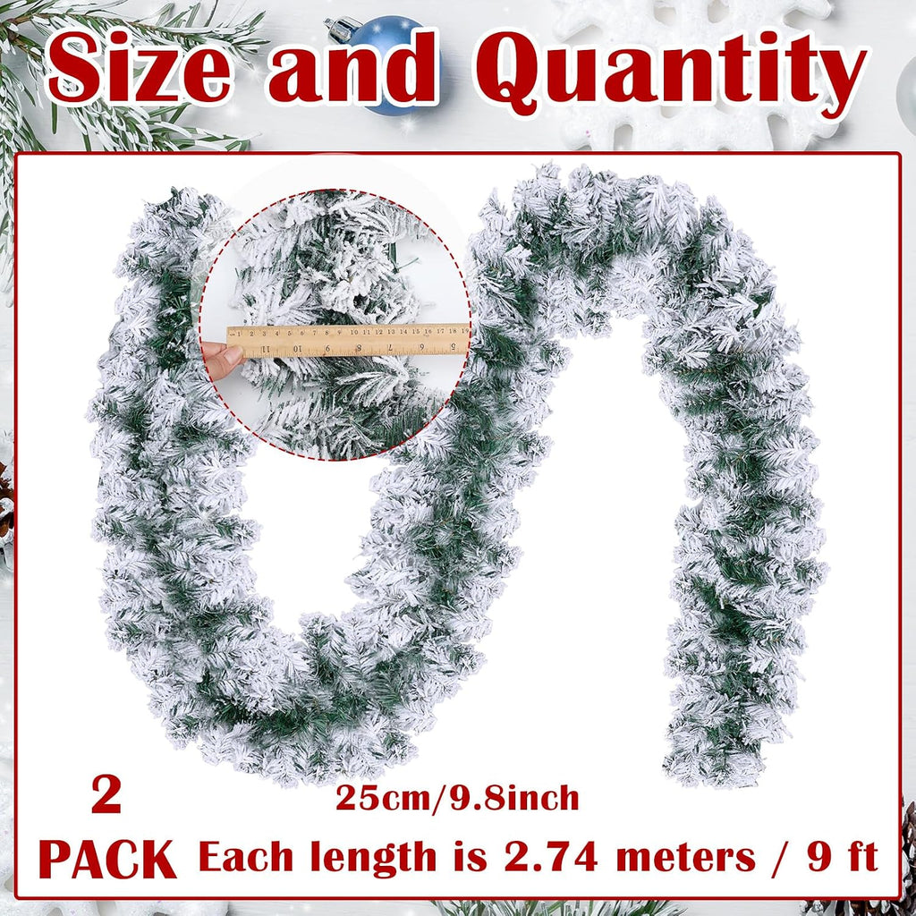 2 Pcs 9 ft Christmas Snowy Flocked Garland White Flocked Spruce