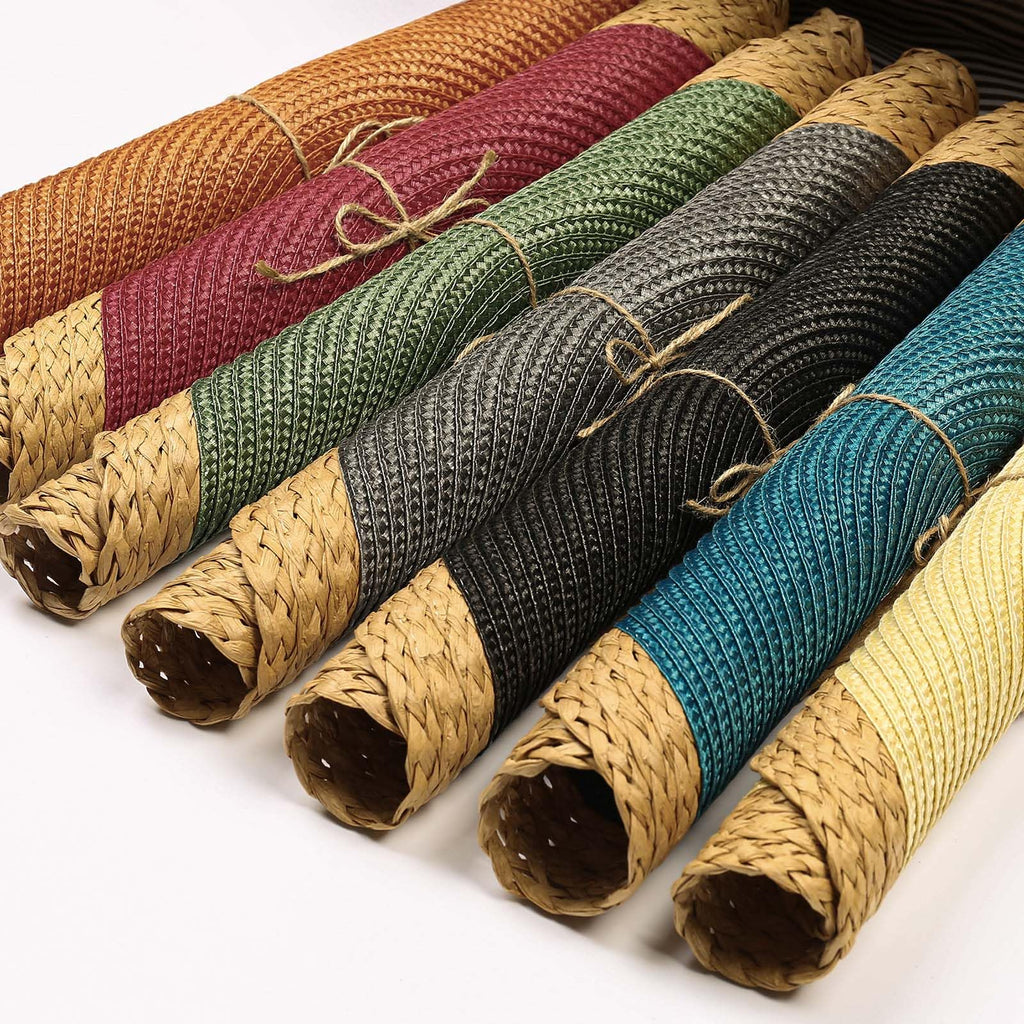 Round Placemats Set of 6, Woven Table Mats, Wide Edge, Black