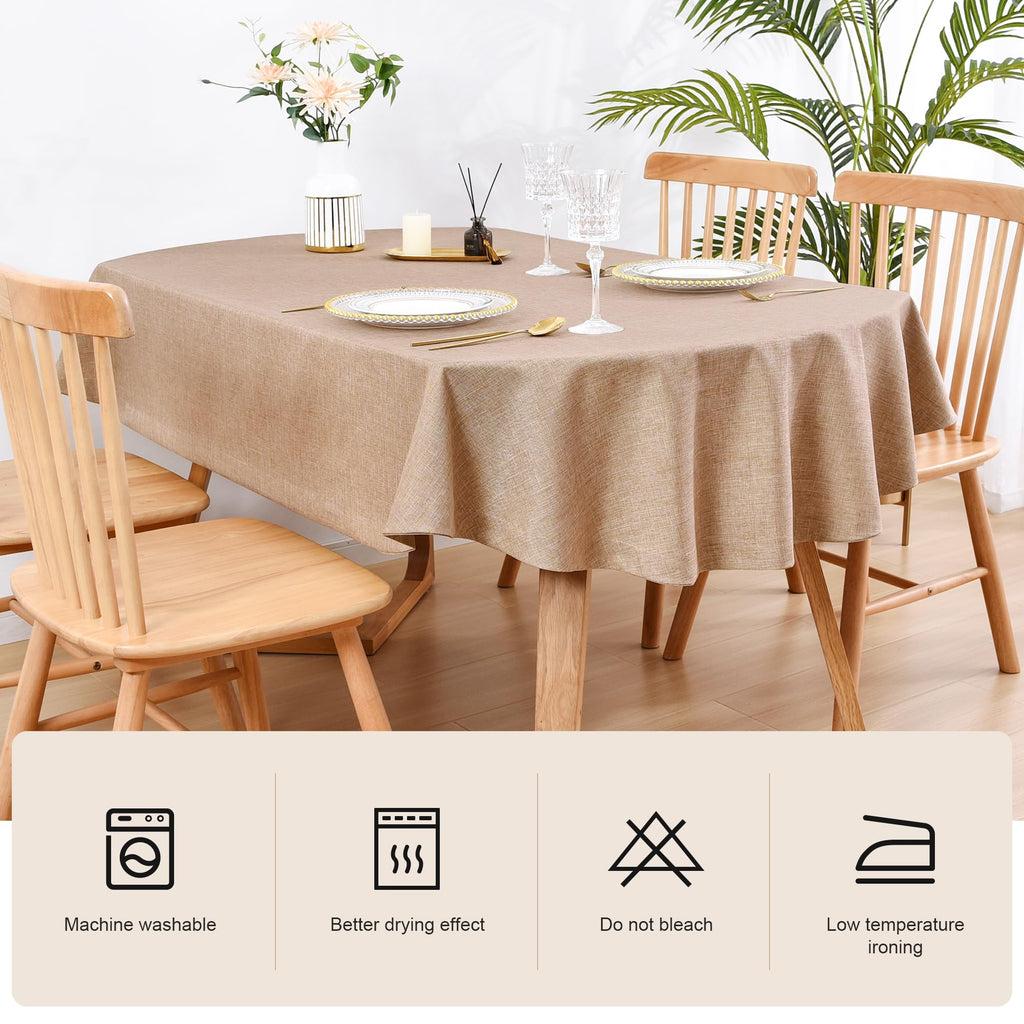 Faux Linen Oval Tablecloth Heavy Duty Wrinkle Resistant Fabric Table Cloths 60 x 84 Inch Flaxen Farmhouse Rustic