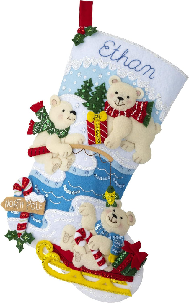 Felt Applique 18" Stocking Making Kit, Polar Bear Buddies