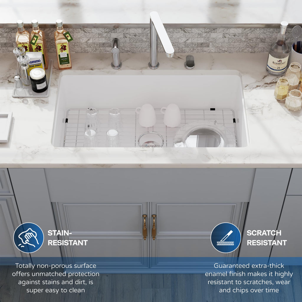 30 White Undermount Kitchen Sink, Topmount & Undermount Kitchen Sink 30x18 inch White Porcelain Ceramic Fireclay