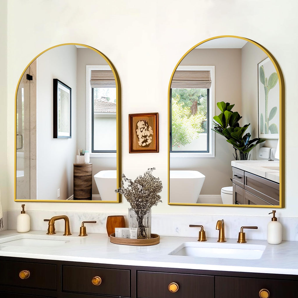 2 Pack 24" x 36" Arched Bathroom Vanity Mirror for Over Sink, Gold
