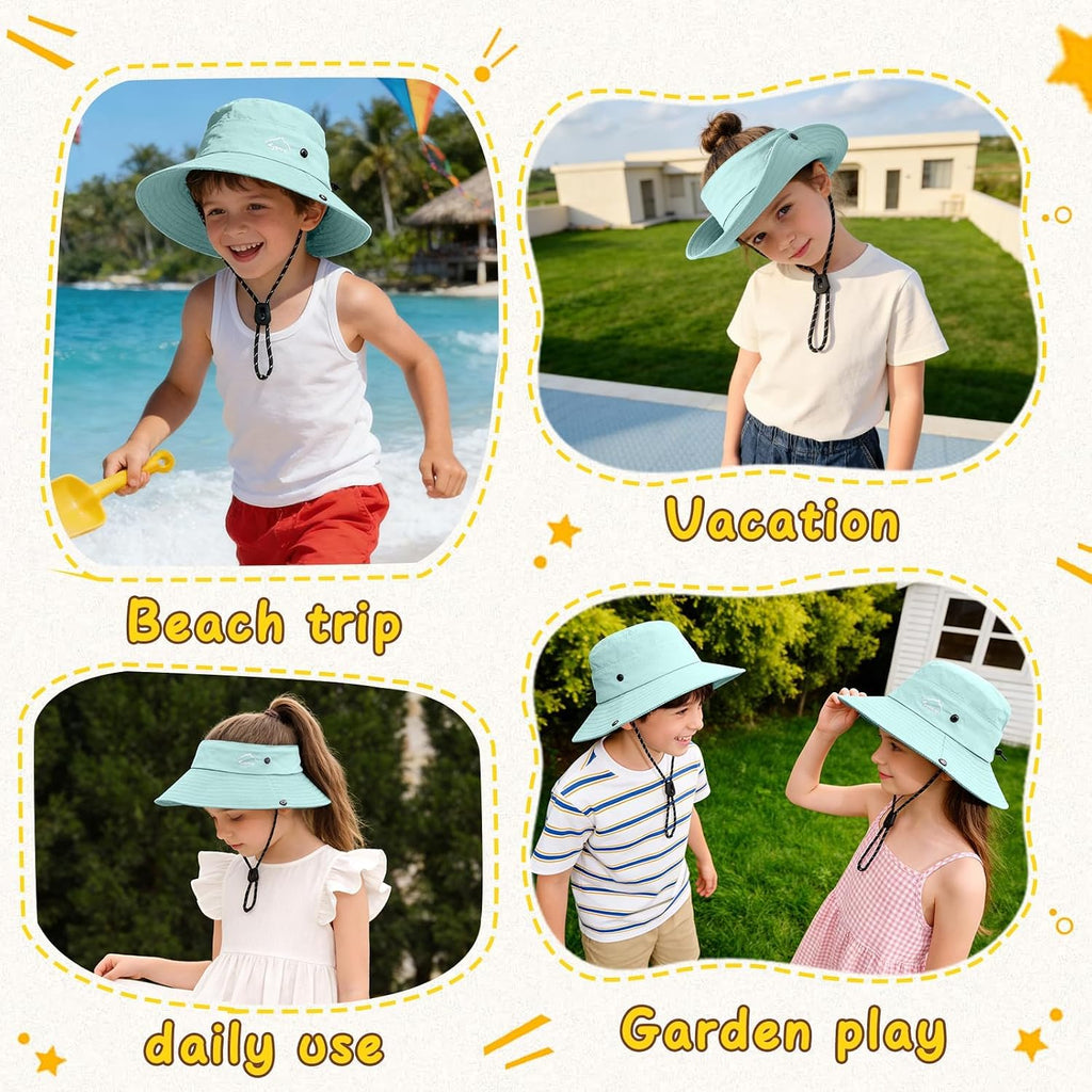 Kids UPF 50+ Sun Hat for Boys Girls Wide Brim Lightweight Bucket Hat for Hiking Beach Safari, Quick Dry Adjustable