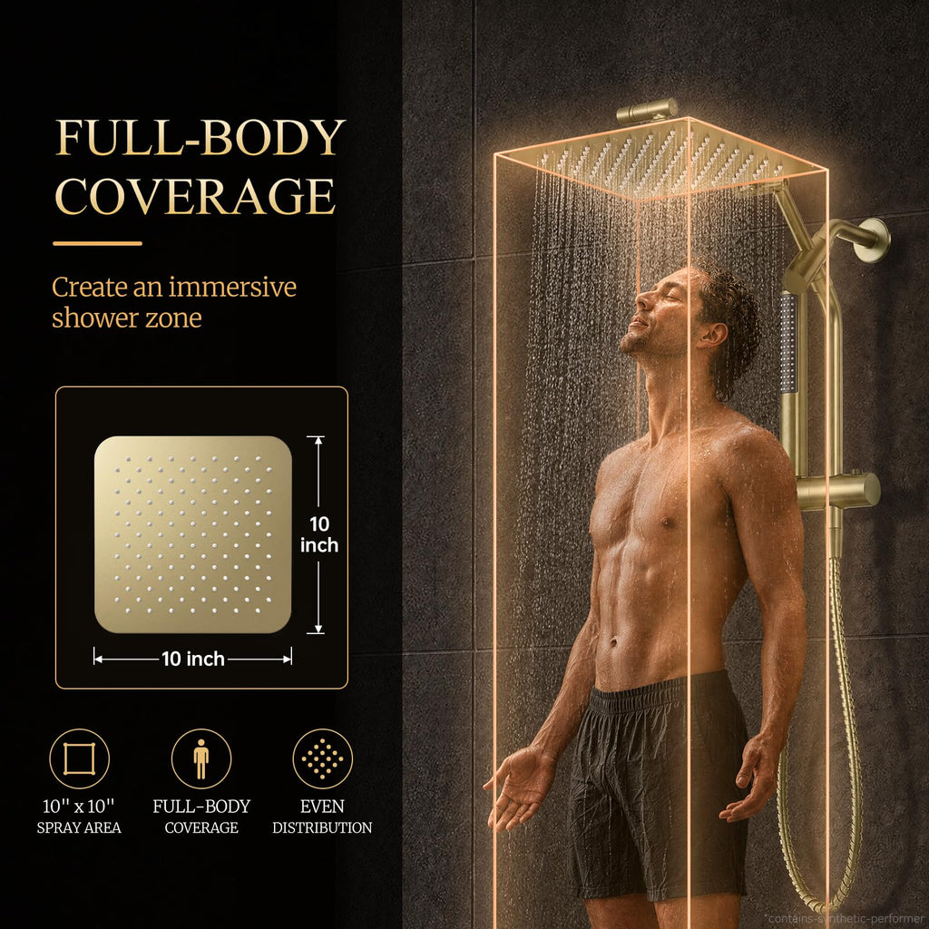 All Metal 10" Luxurious Gold Rain Shower Head with Handheld,Power Jet