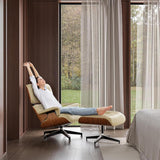 Modern Chaise Lounge Chair and Ottoman — White Leather