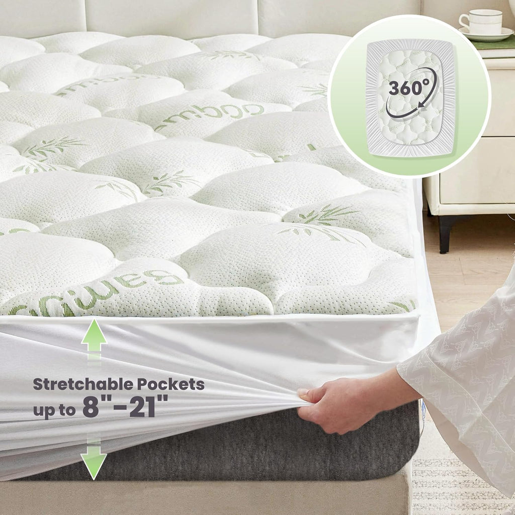 Queen Mattress Topper 1000GSM Viscose Made from Bamboo - Pillow Top Cooling Bed Topper for Back Pain Relief