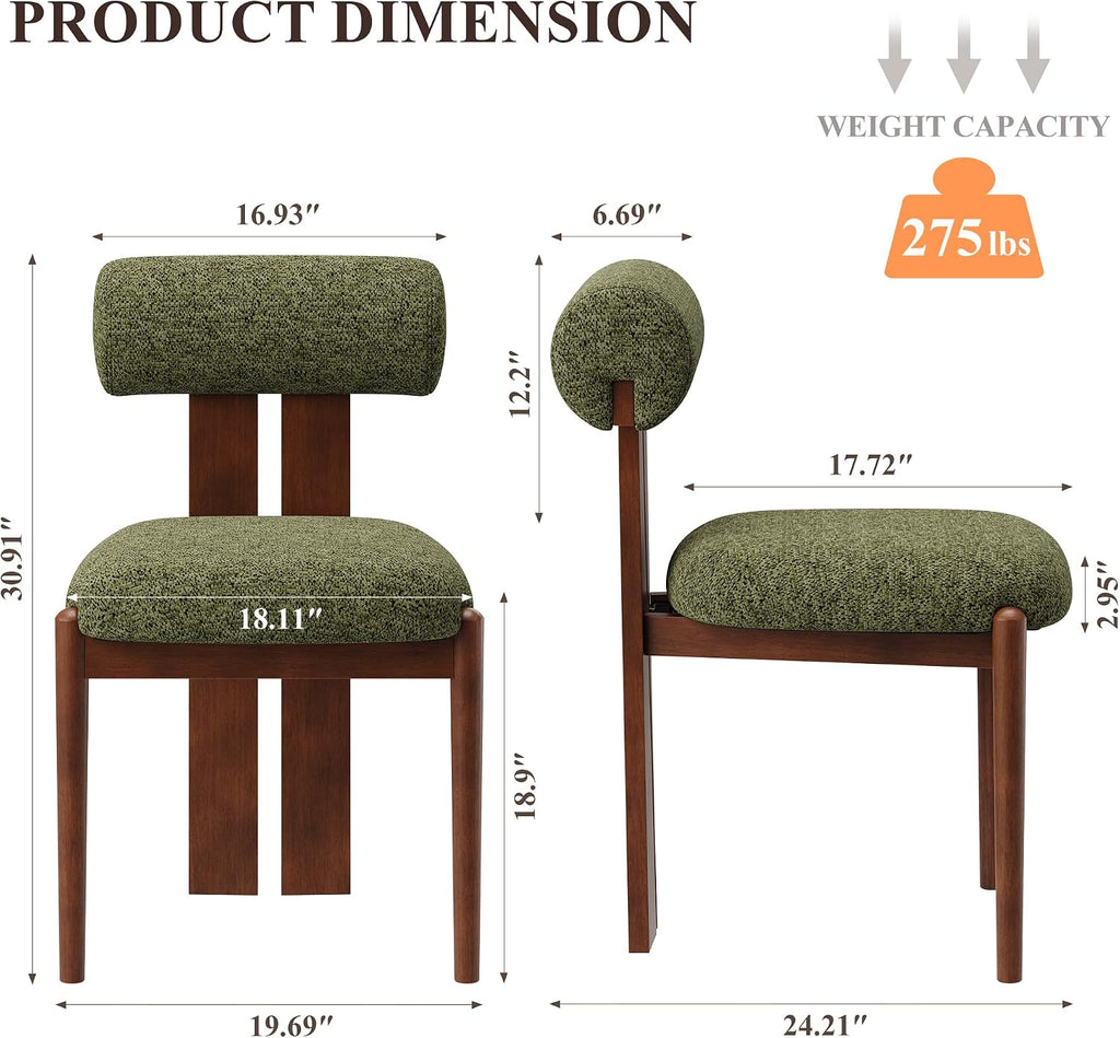 Modern Wooden Dining Chairs Set of 2, Upholstered Fabric Kitchen Chairs with Sculptural Backrest, Mid-Century