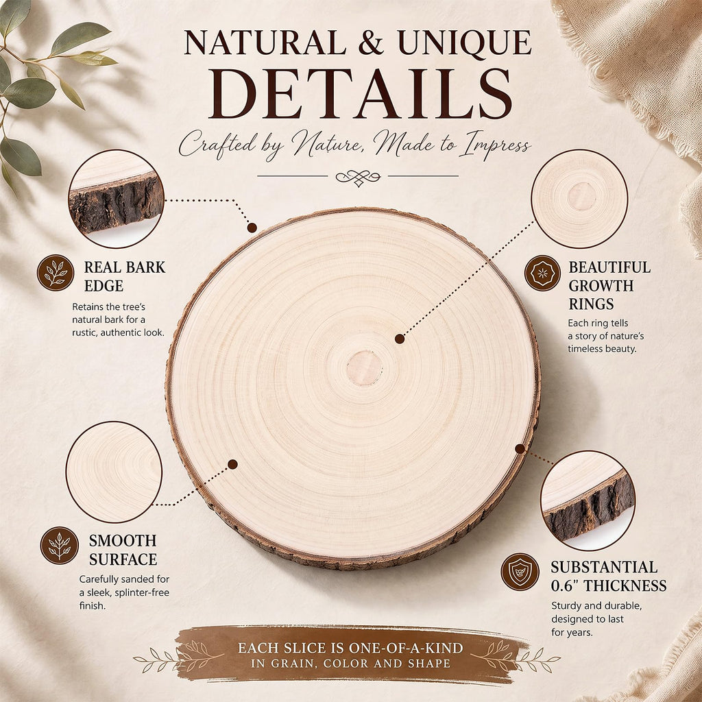 6 Pack 13 Inch Rustic Wood Slice Round Charger Plates