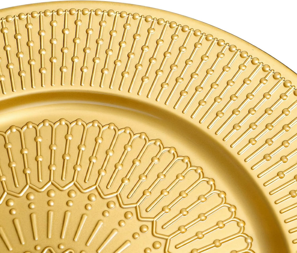 Gold Charger Plate, 13 Inch Beaded Chargers for Dinner Plates, Plastic Reusable Round Charger Platters - Set of 12