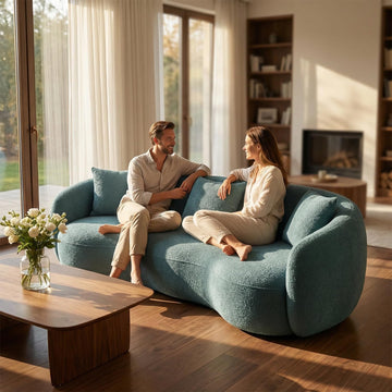 Boucle Curved Sofa, 93.6", 4-Seater, Upholstered, Solid Wood, Luxury, Cloud
