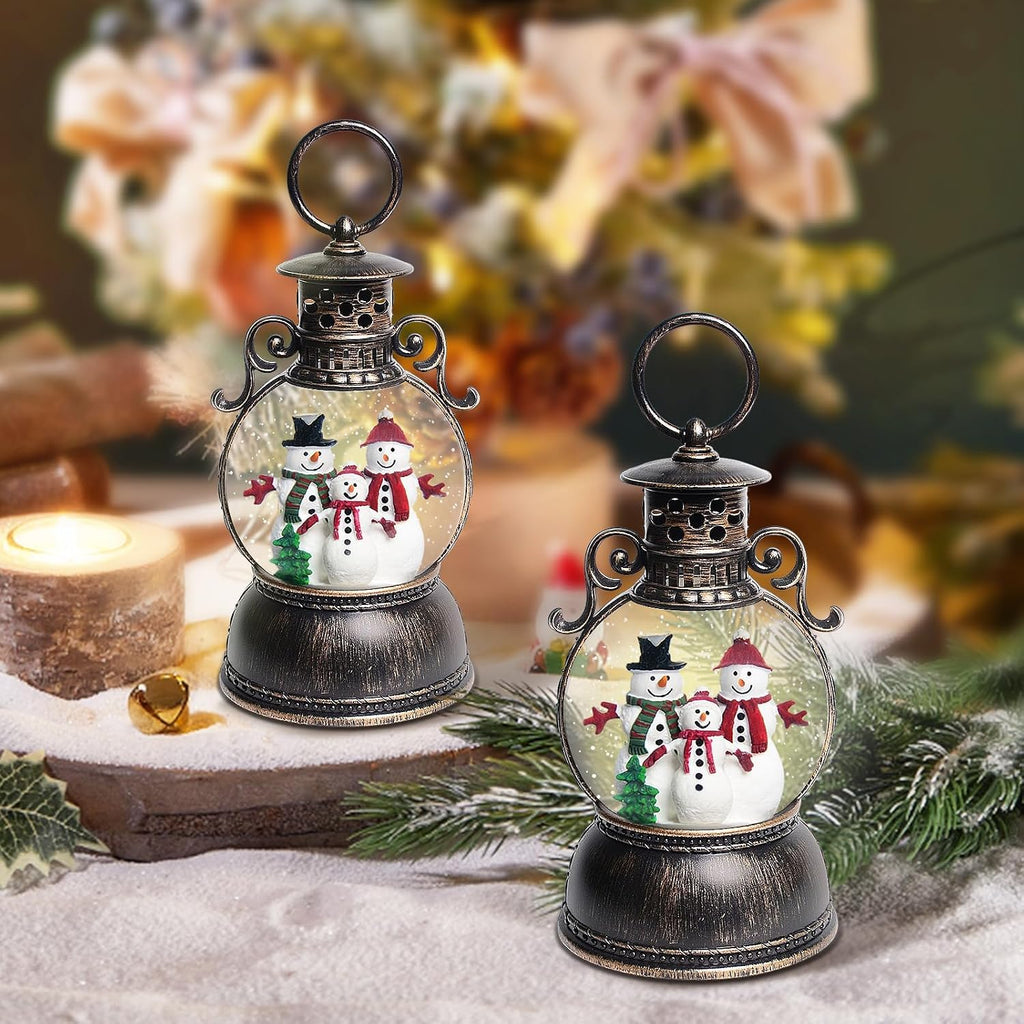 Christmas Snow Globes, Christmas Snowman Snow Globes Lantern with 8 Songs, 6H Timer Battery & USB Powered Glitter