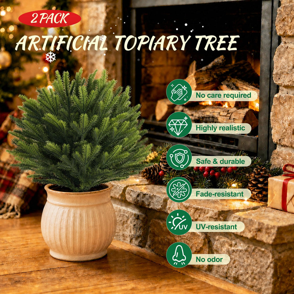 2 Pack Artificial Cedar Topiary Ball Trees with Ground Spike, 28"