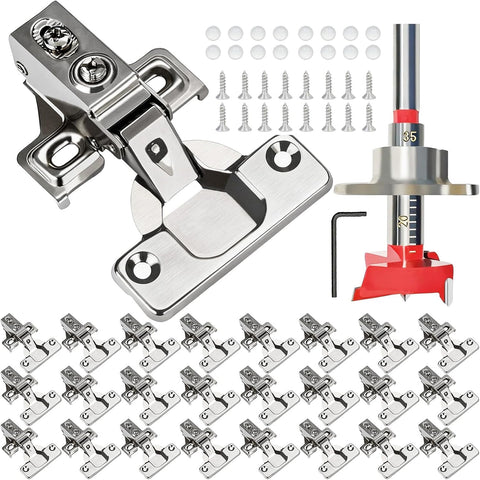24 Pack 1/2 inch Overlay Soft Close Cabinet Door Hinges Hinges, 100 Degree Opening Angel, Stainless Concealed Kitchen