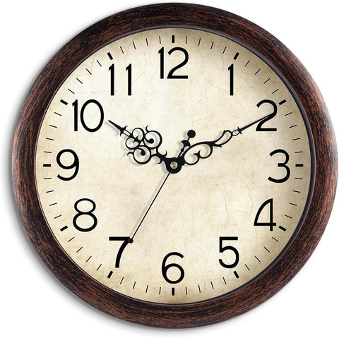 Wall Clock 14 Inch Vintage Wall Clocks Battery Operated Quartz Silent Non-Ticking Large Retro Rustic Style Decorative