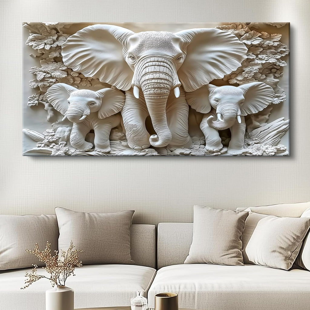 Large Framed Elephant Family Wall Art Canvas Wall Decor 20x40 Inch Abstract Nature Animal Landscape Wall Art Bedroom