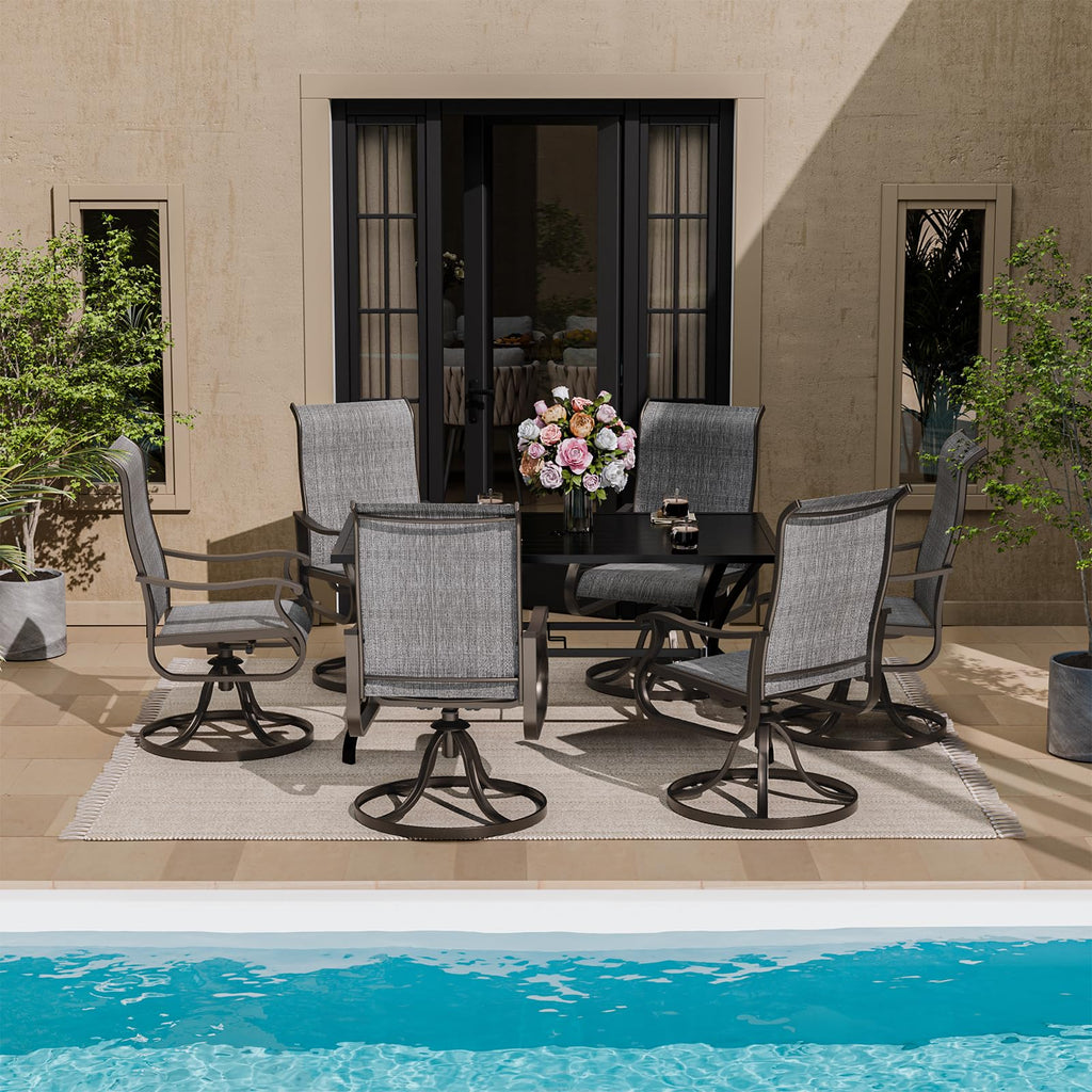 Patio Swivel Dining Chairs Set of 6, Metal Rocking Frame, Dark Gray