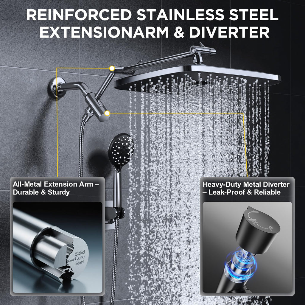 14" Wide Rain Shower Head with Handheld, Full Body Coverage & Spa-Like