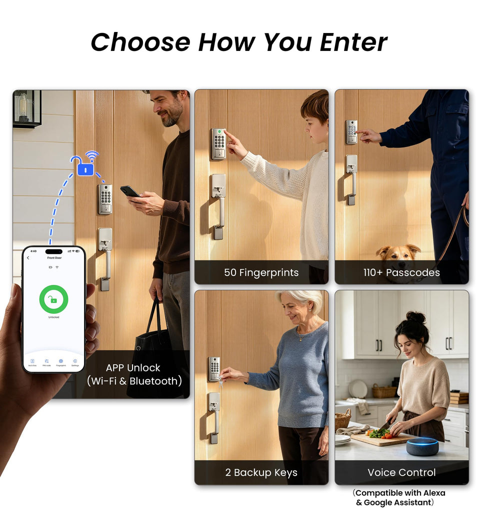 WiFi Smart Fingerprint Deadbolt Front Door Lock, Satin Nickel