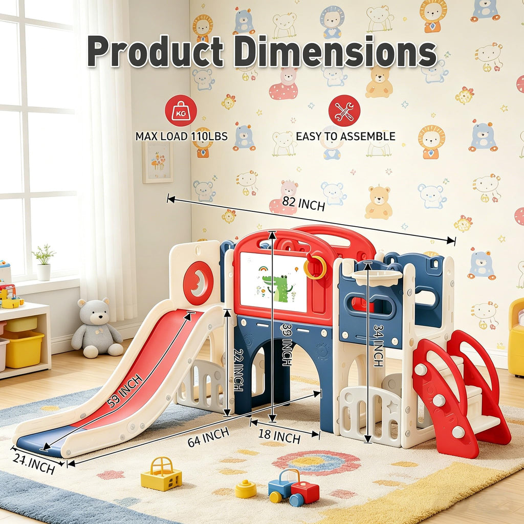 11-in-1 Toddler Playset, Indoor Playground for Kids, Toddler Indoor Playground with Slide, Climber, Basketball Hoop &