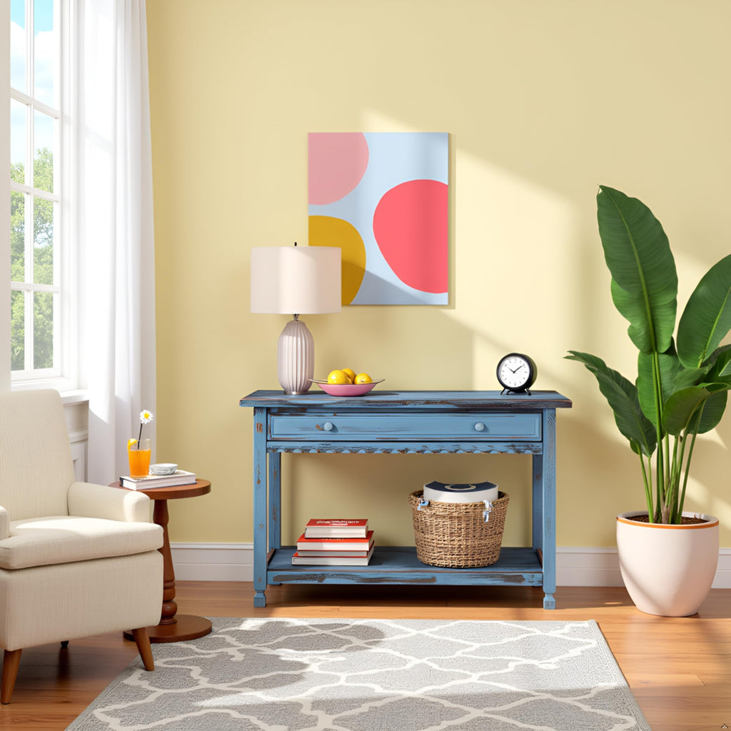 Country Cottage Console Table, Blue Antique, 42 Inch