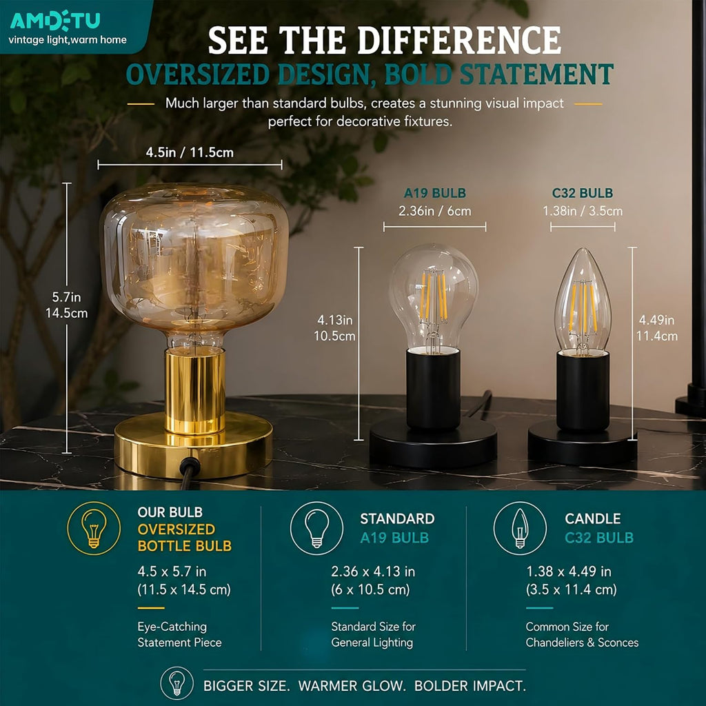 Large Amber Oversized LED Edison Bulb Dimmable 2200K E26 5W (40W Eq) 1PK