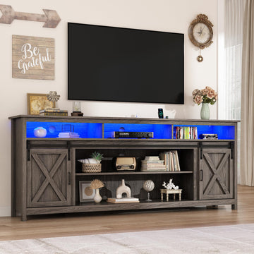 80" LED Farmhouse TV Stand for 90/85/80 Inch TVs, Tall Entertainment Center Storage Cabinets w/Power Outlets and