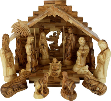 Land Market Olive Wood Nativity Set 12 Piece Bethlehem Indoor