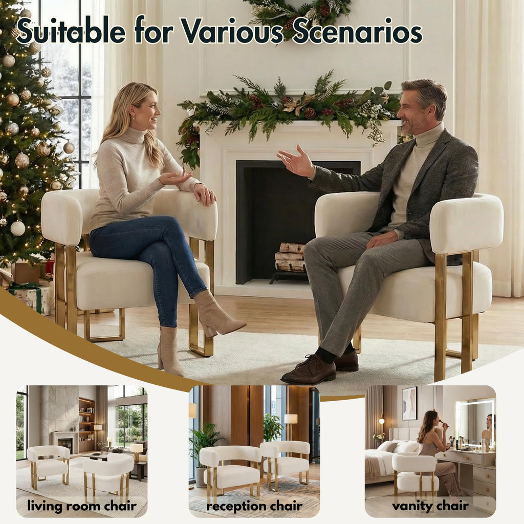 Cream Velvet Accent Chair with Gold Legs