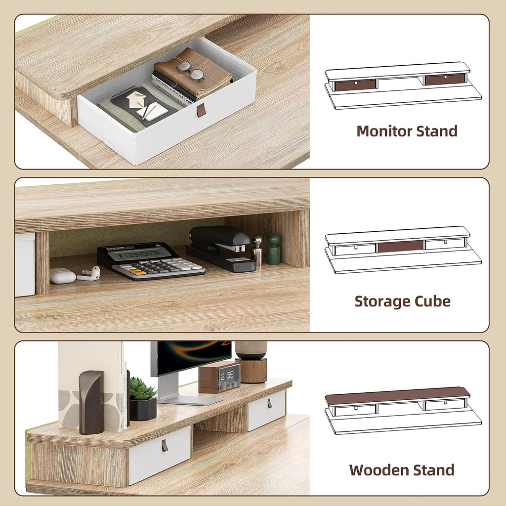 48 * 24 inch Standing Desk with Two Drawers&Top Shelf, Maple | Smooth Height Adjustment, 2 Memory Presets, One-Touch