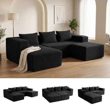 Modular Boneless U-Shaped Couches with Side Pockets
