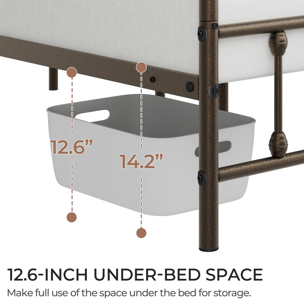 2 Pcs Bed Frame with Headboard, Victorian Vintage Bronze