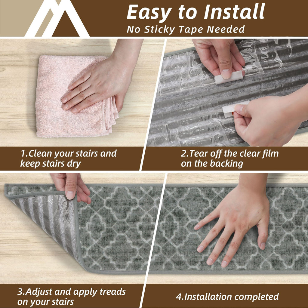 Stair Treads for Wooden Steps Indoor with TPE Backing, 15Pcs