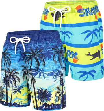 2 Pack Boys Swim Trunks Quick Dry Mesh Liner Board Shorts