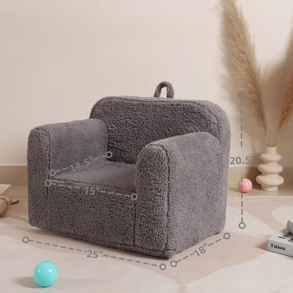 Kids Snuggly-Soft Sherpa Chair, Comfy Sofa Chair, Grey