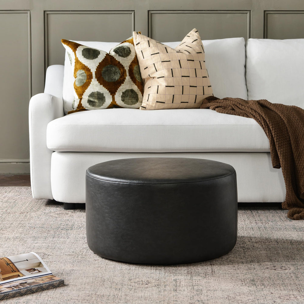 Modern Faux Leather Round Ottoman (24" D x 24" W x 13" H)