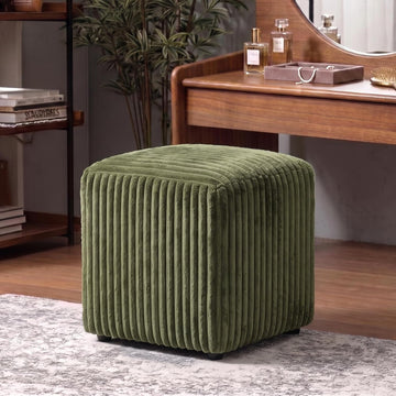 Modern Square Vanity Stool, Small Striped Pattern Ottoman, Cute Velvet Foot Stool, Tufted Fabric Footrest
