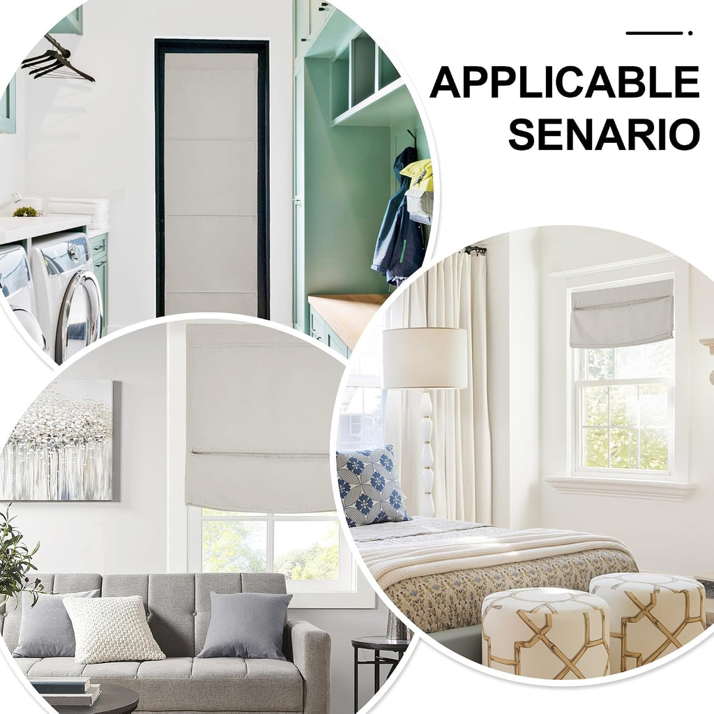 Natural Blackout Roller Shades, No Drill Cordless Door Blinds | Thermal Insulated, Privacy Shades, No Tools Roll