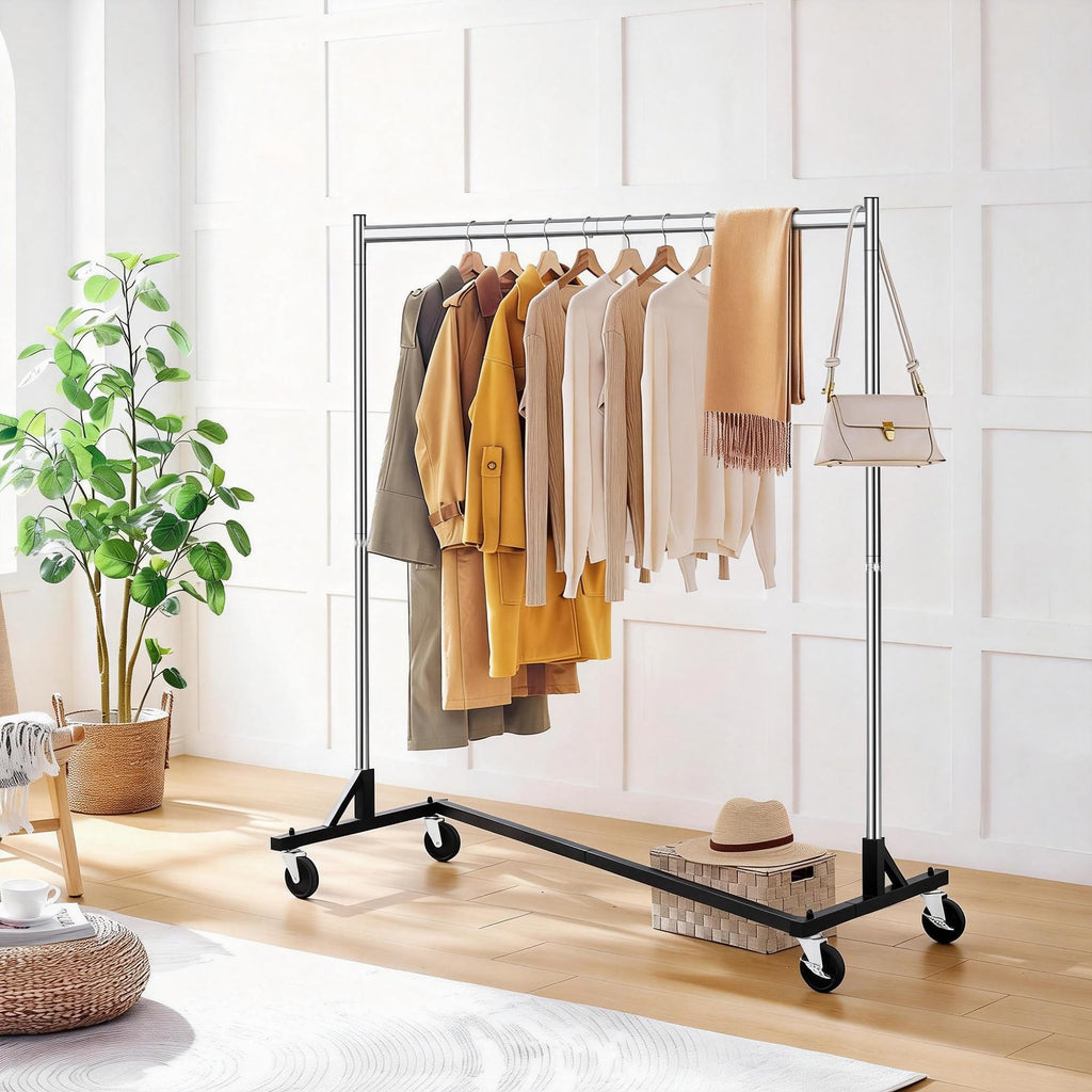 Z Rack, Rolling Clothes Racks with Z-Base, Heavy Duty Garment Rack, Clothing Racks for Hanging Clothes, Sturdy