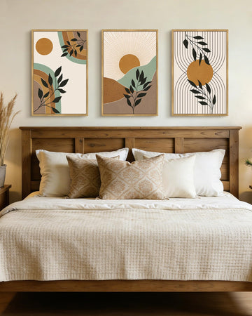 Boho Abstract Wall Art Large 16x24in Botanical Mid Century Modern Framed Wall Printing Neutral Geometric Prints