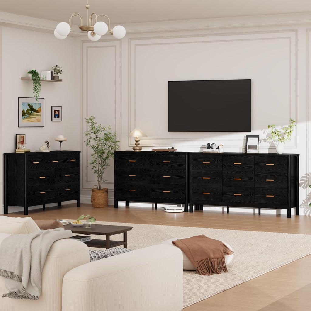 7 Drawer Dresser, Modern Wooden Storage Chest of Drawers, Black
