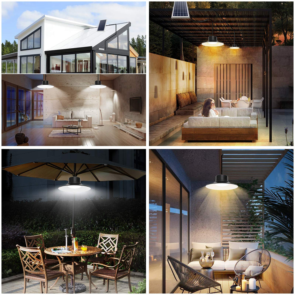 Solar Indoor Lights Outdoor, LED Solar Pendant Lights 3 Color Dimmable Lighting with Remote Control, Gazebo