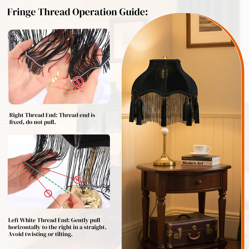 Victorian Lamp Shade, Velvet Vintage Lampshade with Tassel and Fringe, 6.4"x13"x12.3" Bell Shape Scallop Lampshades