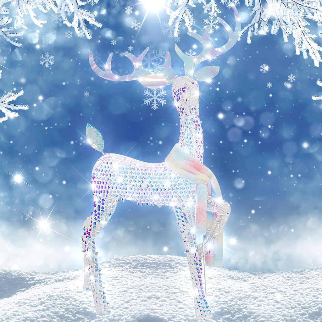 4.5FT Lighted Up 3D Iridescent Christmas Reindeer Decorations