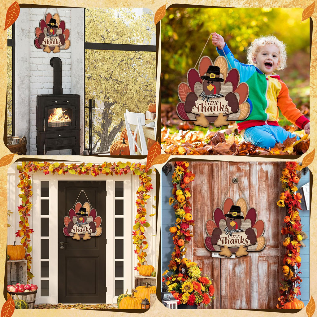 Turkey Style Thanksgiving Door Sign Fall Decorations Give Thanks